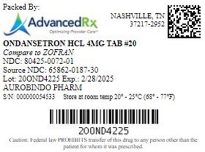 Ondansetron HCl 4mg Tab Qty 20 Ndc 80425 0072